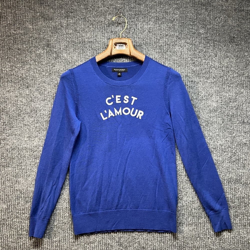 Banana Republic Fine Merino Wool Sweater Womens XS Blue C'est L'amour Longsleeve